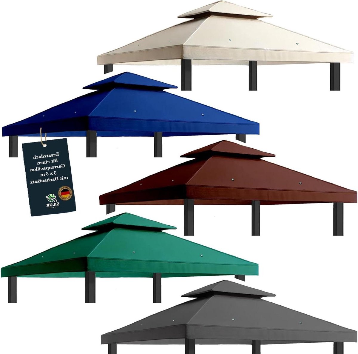 Vervangend dak paviljoen - Dakzeil luifel - Bescherming tegen zon - Waterdicht PVC materiaal - 3x3 meter - Groen
