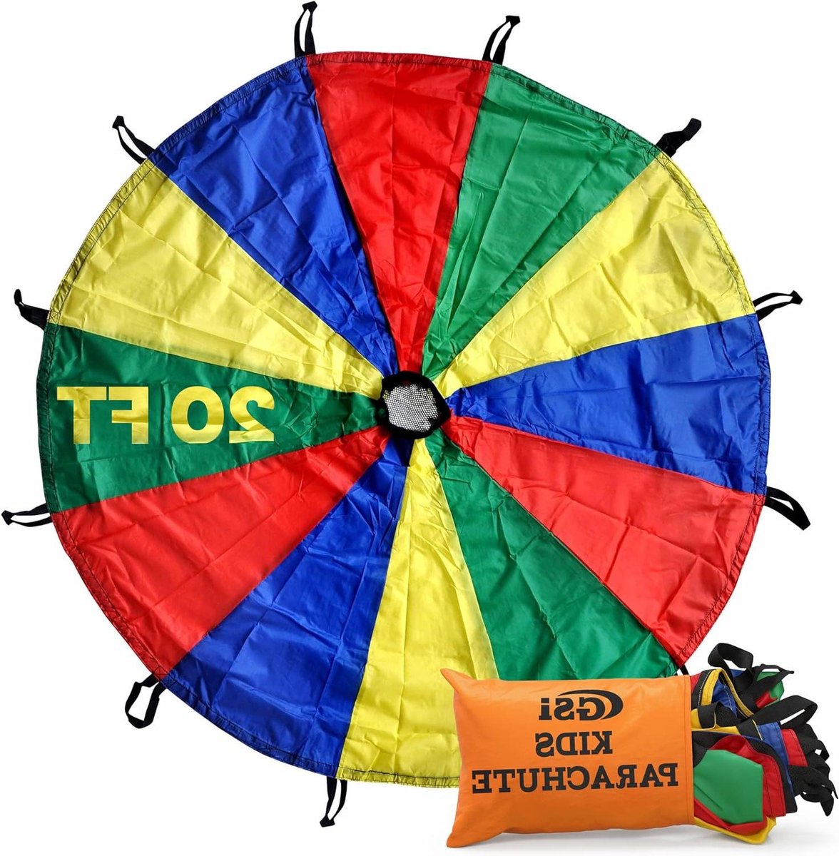 Speelgoed Parachute - Gymnastiek Parachute Kinder Parachute - Groepsspel Activiteit - Duurzaam Polyester Materiaal - 20 voet - Regenboog