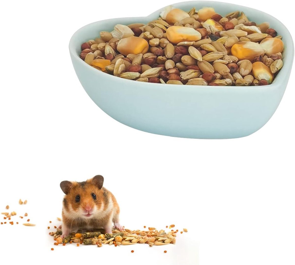 Hartvormige keramische voer- en drinkbak voor kleine dieren, ideaal voor hamsters, cavia’s en gerbils, gemakkelijk schoon te maken en duurzaam