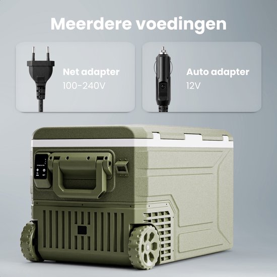 Auronic Elektrische Koelbox - Compressor - 64L - 12V en 240 volt - Camping Koelkast - Frigobox Auto - Met Wielen en Hendel - Groen van Auronic — afbeelding 4