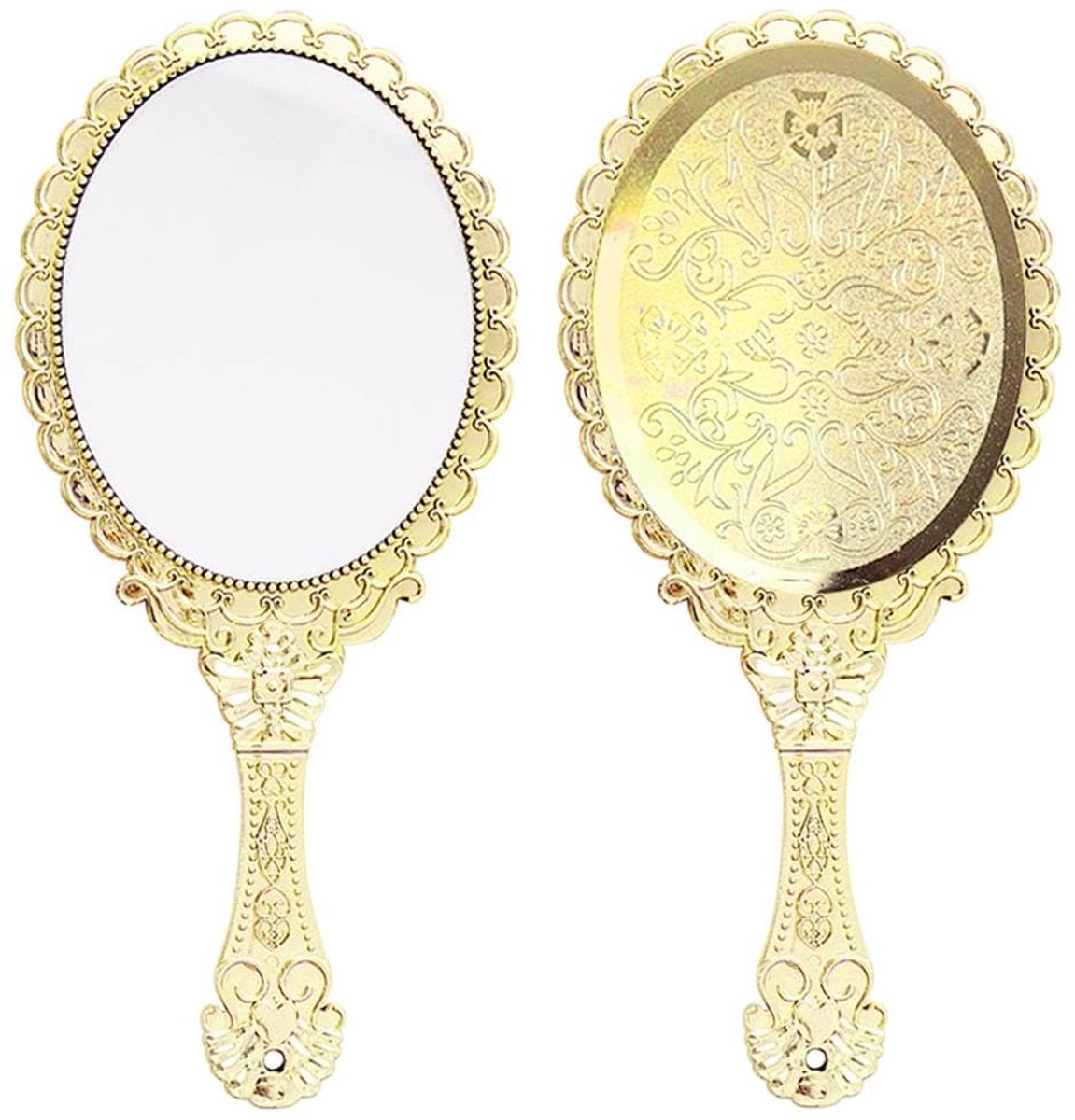 Allecto - Vintage ovale handspiegel - Make-up spiegel - Elegant ontwerp - Goud - Handspiegel - Perfect voor reizen en geschenken - 19 x 8,8 cm