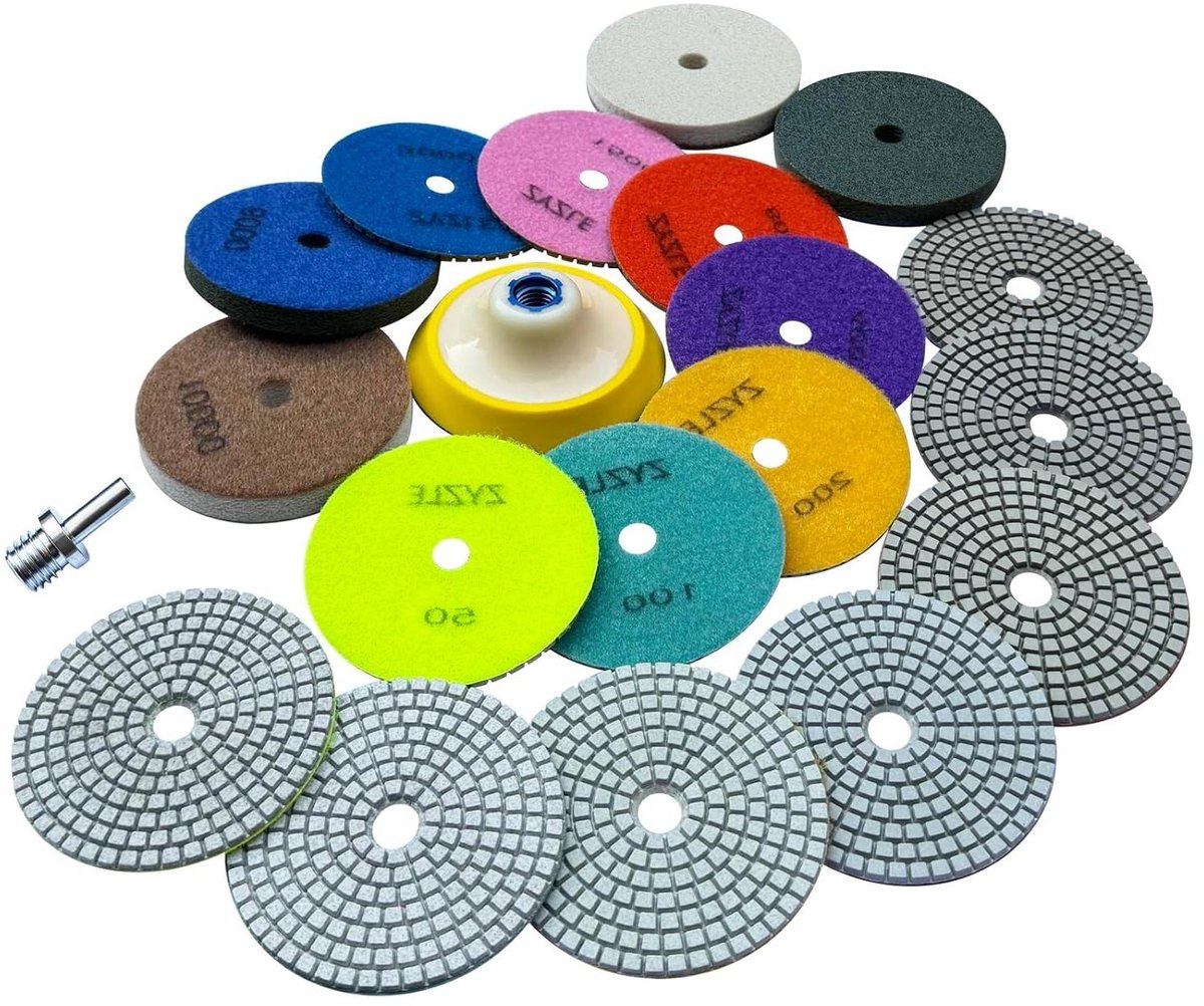 Diamant Polijstpads Kit - Schuurpads Set - Oppervlakken Polijsten - Nat en Droog Gebruik - 100mm - Grijs