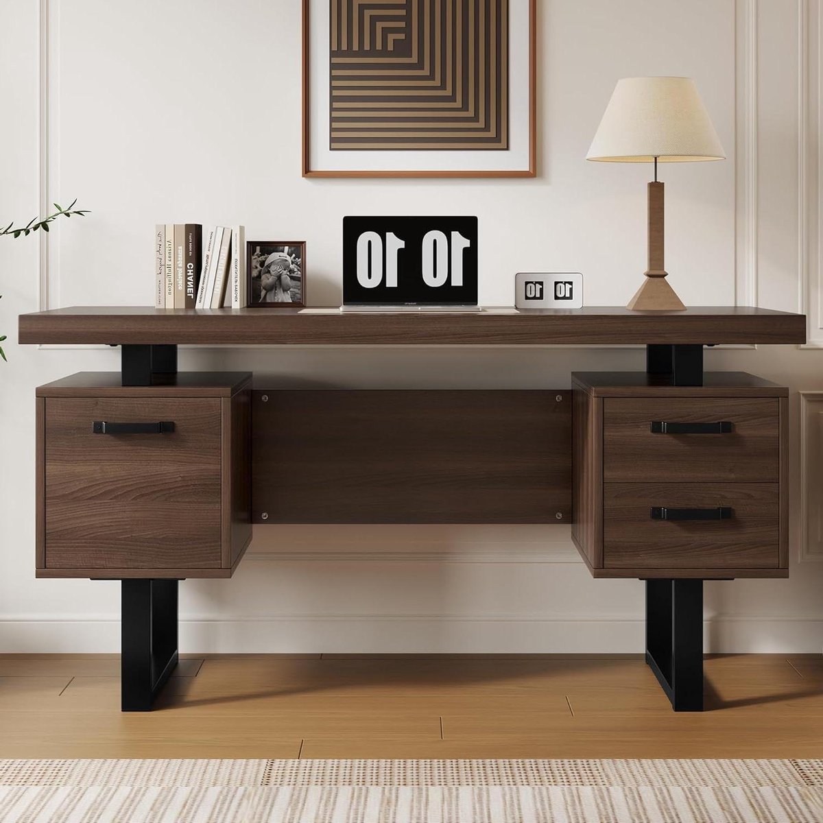 Bureautafel - Bureau met lades - Thuiswerken - Geruisloze lade - 135 x 54 x 76 cm - Bruin zwart