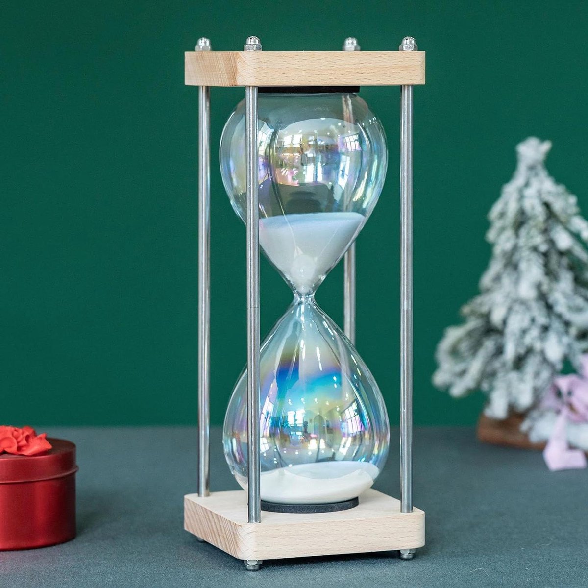 Zandloper Timer - Zandklok Decoratie - Tijdmanagement Thuis - Handgeblazen Glas - 15 x 15 x 25 cm - Wit