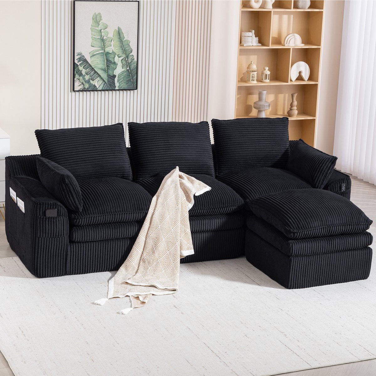 MODFU Modulaire 3-Zitsbank Met Hocker - Met Zijvakken En Kussens - Voor Woonkamer Of Kanto