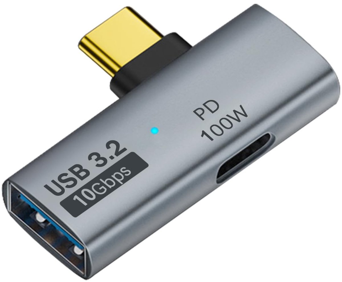 Allecto - QIANRENON USB C 1 in 2 PD Charging OTG Adapter - 90° Hoek, 100W Opladen, 10Gbps Overdracht