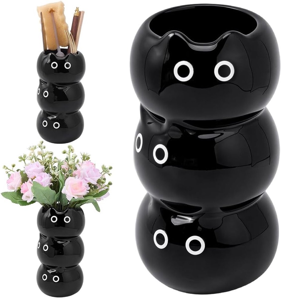 Zwarte Kat Keramische Vaas - 3D Cartoon Design voor Kookgerei en Make-up Borstels, Leuke O