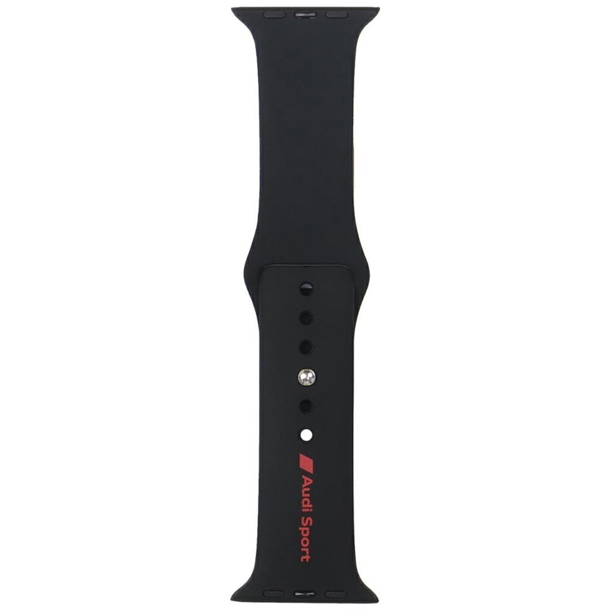Audi Sport - Horlogebandje - Zwart Siliconen - Rood Logo - Compatibel met Apple Watch 44/45/46/49mm
