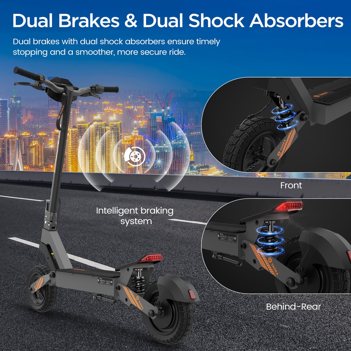 Yadea G10 Black E-Scooter – 800W Motor – 48V 15.6Ah Accu – 50km Bereik – 25km/h – IPX4 – 10" Banden – Dubbel Schijfremmen – foto 6