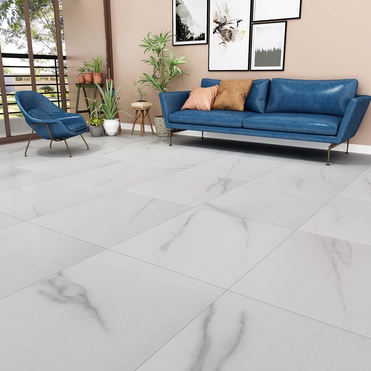 32 Thick PVC Tegels 30 x 30 cm, Zelfklevend, Marmer Grijs, Waterdicht, Antislip, Eenvoudig Aanbrengen, Vloerstickers voor Badkamer en Keuken, Duurzaam en Onderhoudsvriendelijk