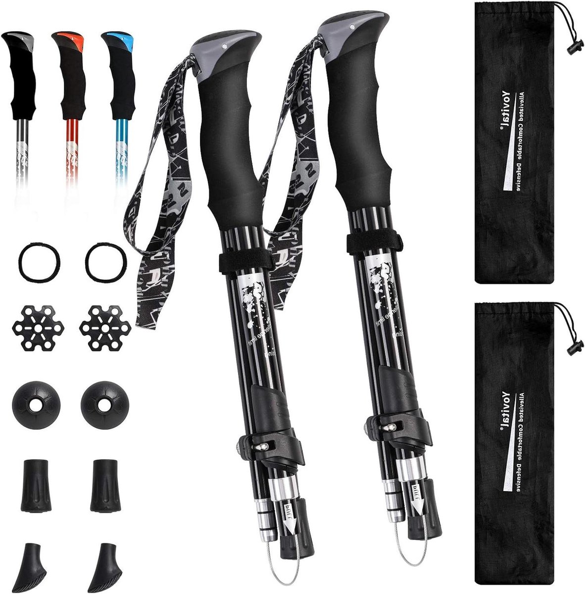 Opvouwbare Wandelstokken - Trekkingstokken Hiking Stokken - Buiten Wandelen - Lichtgewicht Aluminium - Verstelbaar 43-53 inch - Zwart