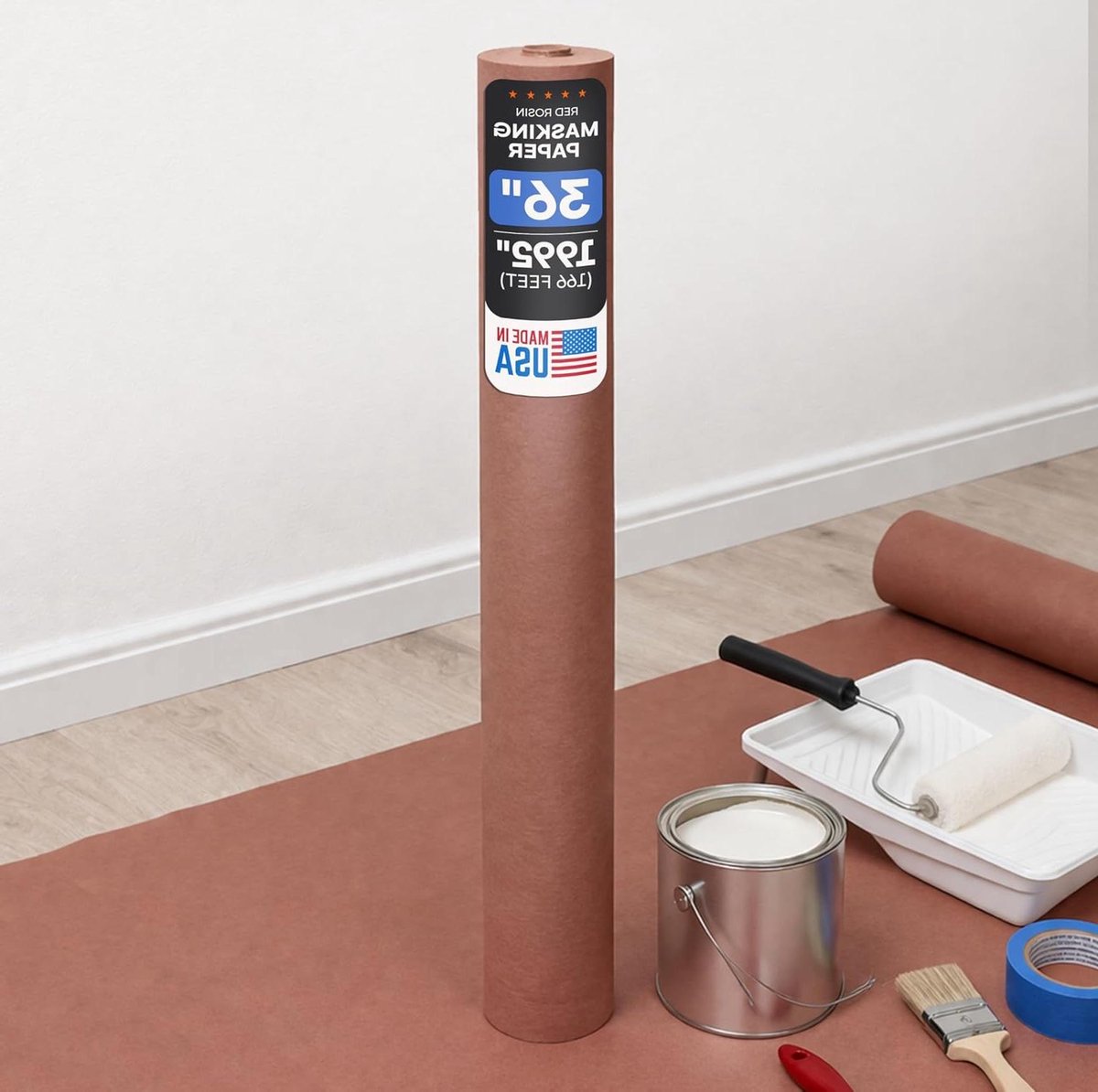 Schilderspapier Rol - Vloerbescherming Papier - Ondergrond Beschermen - Zwaar 99# Papier - 36" x 166' - Rood