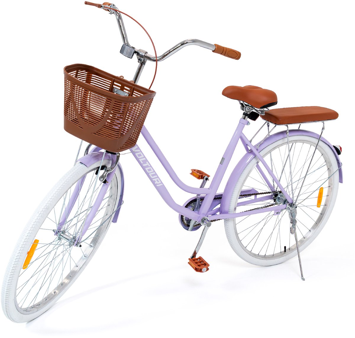 VOLTOURI Damesfiets 28 Inch Retro - Stalen Frame - Mand & Bagagedrager - 1 Versnelling - lila