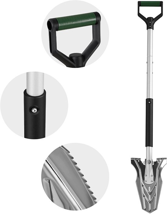Multifunctionele inklapbare tuinschep 120 cm zilver-zwart met D-handvat voor graven en wortels snijden — afbeelding 4
