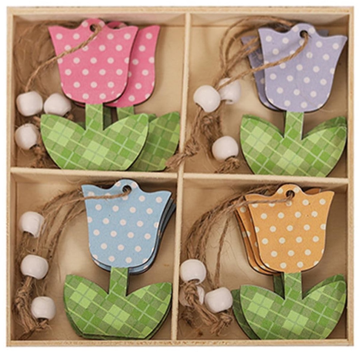 Allecto - Houten Tulpen Ornamente - Kleurrijke Hangdecoratie - Voor Thuis en Feestjes - Decoratie - Feestversiering - Tuinaccessoires - Multifuncti...