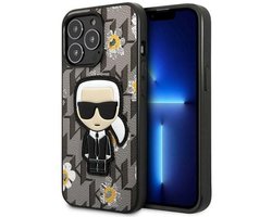 Karl Lagerfeld Flower Ikonik Serie - iPhone 13 Beschermhoes - Grijs - Luxe Design - TPU Materiaal