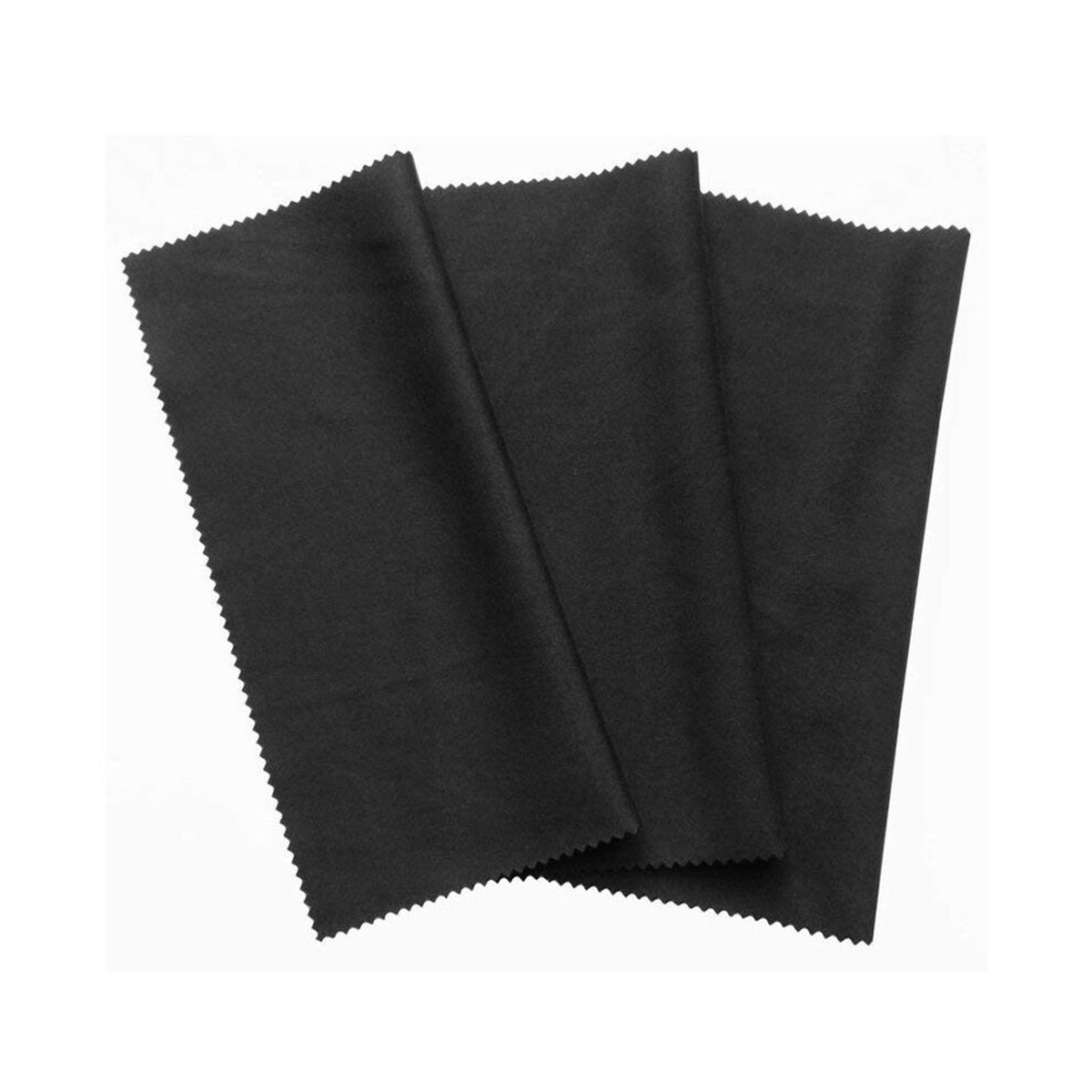 Verpakking met 10 microvezel reinigingsdoekjes, 15x15 cm, zwart, geschikt voor touchscreens, smartphoneschermen, brillen en laptops.