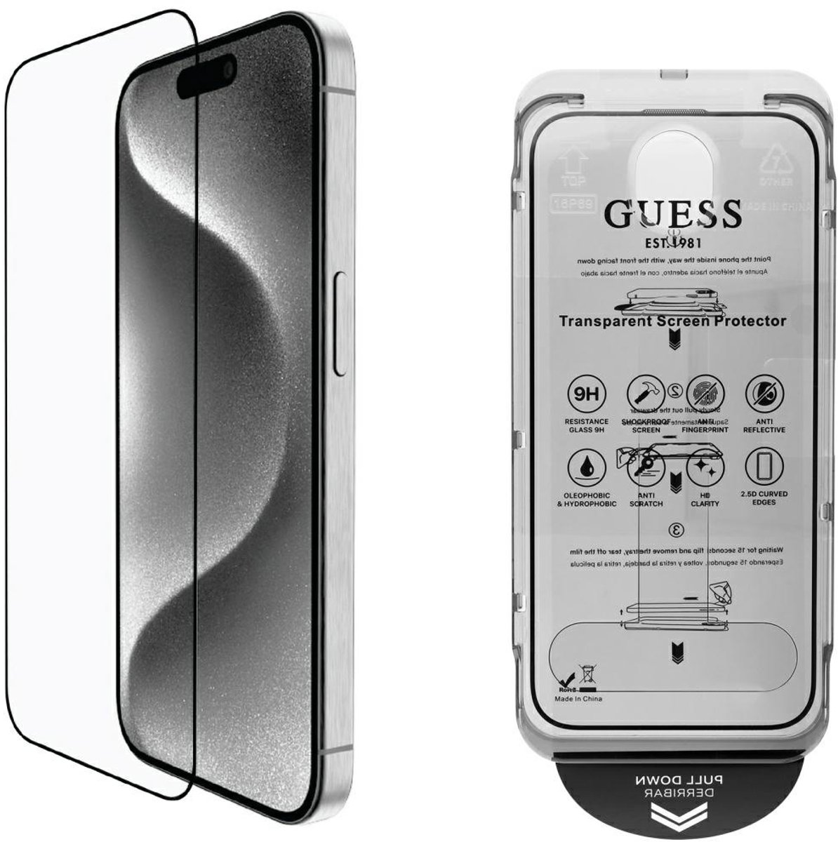 Guess 2In1 Schermbeschermende Glasset En Lens Voor Iphone 16 Pro Max