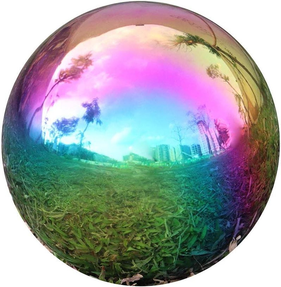 Roestvrijstalen Bol - Spiegel Bol - Tuin Decoratie - Hoge Helderheid - 8 Inch - Regenboog