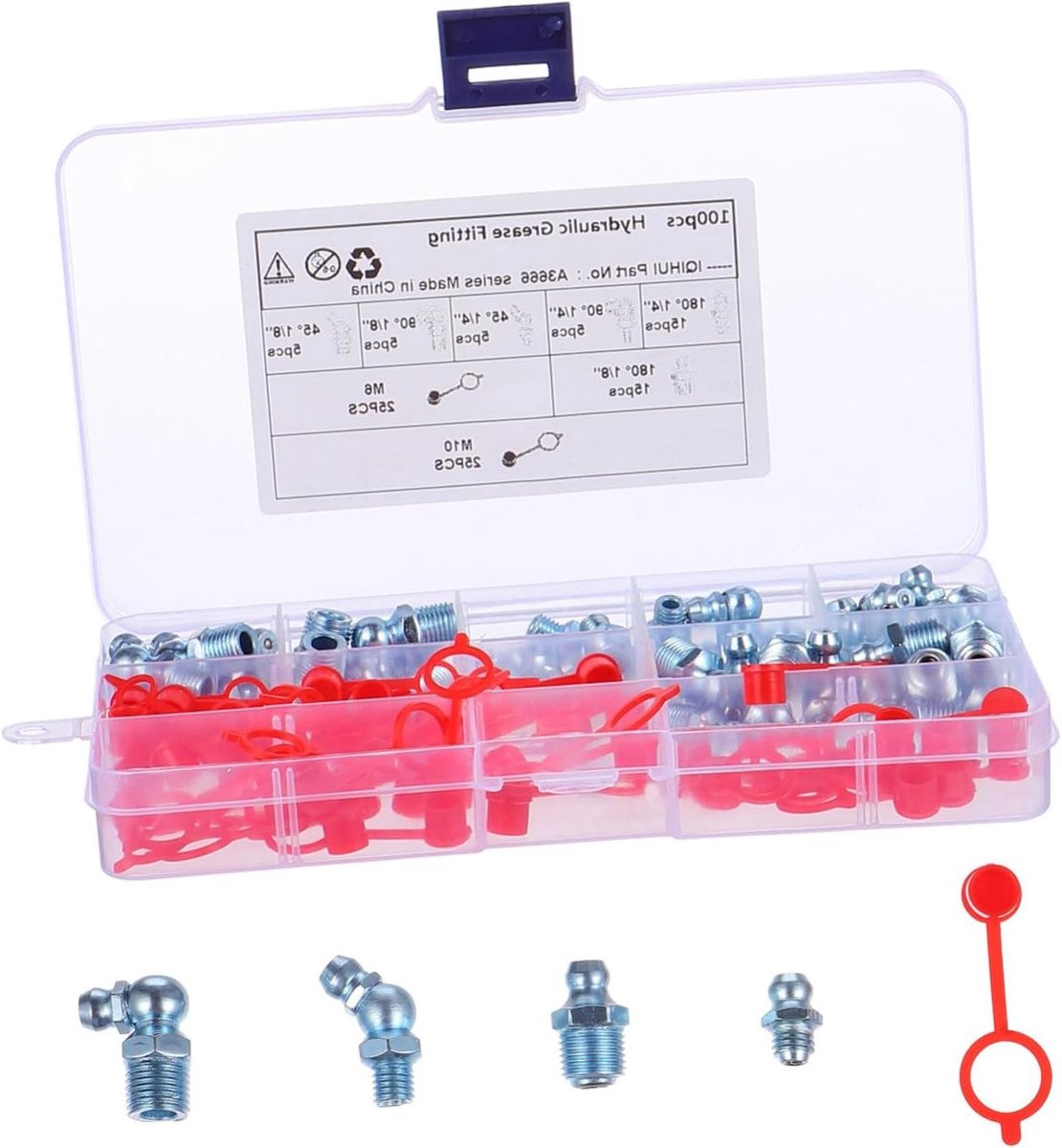 Smeernippel Set - Vetnippels Assortiment - Machine Onderhoud - Roestbestendig Gegalvaniseerd - 100 Stuks - Diverse Kleuren