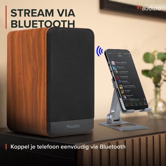 Boekenplank speakers - Audizio BS10 actieve speakerset - HiFi speakers met Bluetooth - 80W - Houtlook van Merkloos — afbeelding 4