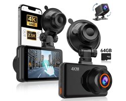 Fokelyi-Dashcam 4K -Dashcam Voor Auto- Wifi & GPS - Nachtzicht - Dual Dashcam - G-Sensor- Ultra 4K- incl. 64GB SD kaart