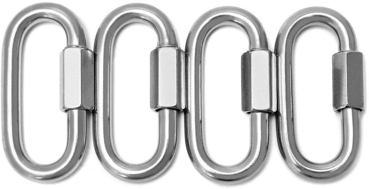 Allecto - 4-delige Roestvrijstalen Schroefconnector M8 - Sterke Kettingschakel - 500kg Draagvermogen - Ideaal voor Kamperen en Buitenactiviteiten