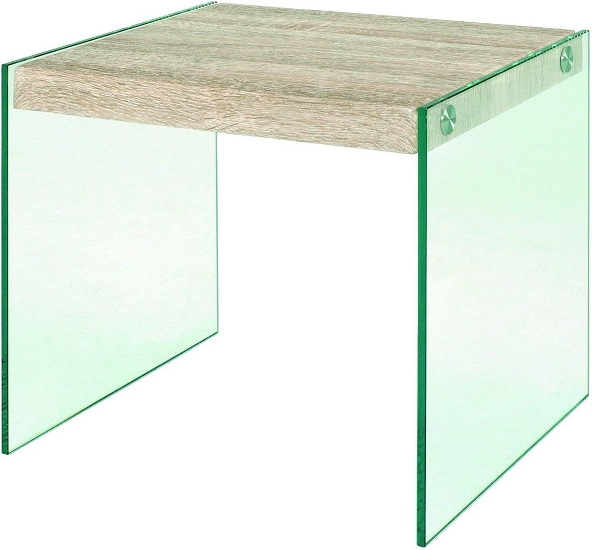 Bijzettafel lichte eik - Moderne tafel - Opbergen spullen - Veiligheidsglas frame - 40x35x35 cm - Licht eiken