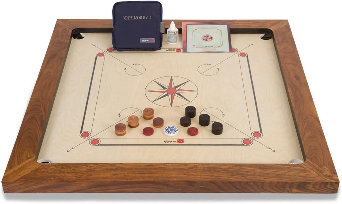 Carrom spel - Tafelspel - Familie spel - Kampioenschap uitvoering - Officiele afmetingen - Rood zwart wit
