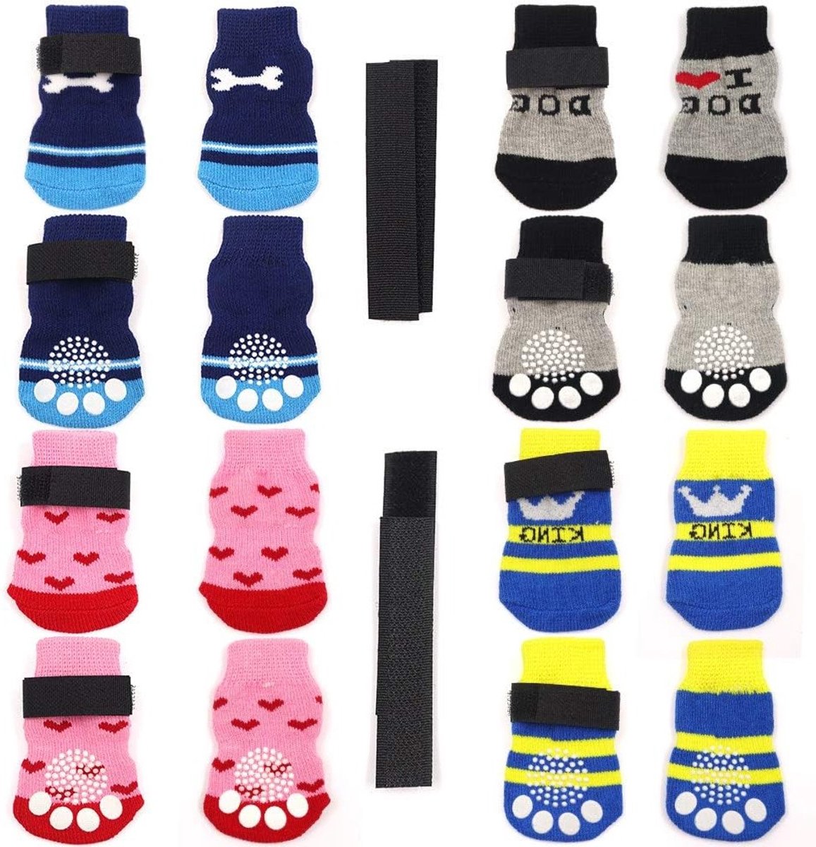 Non-slip honden- en kattensokken met rubberen versterking en 8 kleine straps, ideale indoor bescherming voor de pootjes van kleine honden op harde vloeren