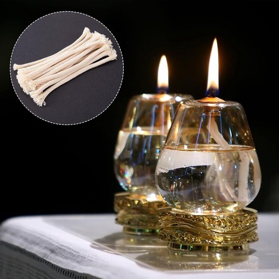 Olielamp Lont - 12 stuks - Lont - Brander - lont houder van glas - Aansteeklont - Touw - Katoen - 18.5cm - Diameter 6mm — afbeelding 2