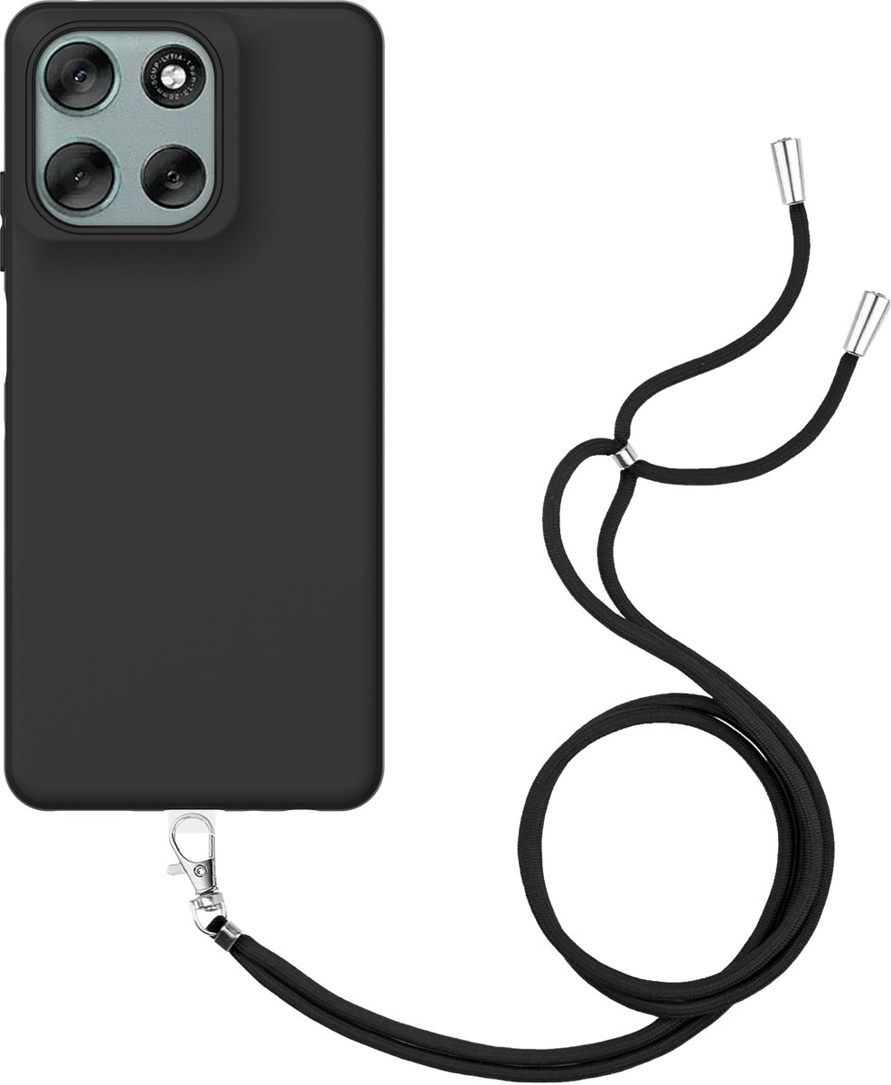 Just in Case hoesje met koord geschikt voor Motorola Moto G56 Hoesje met Koord - Flexibele Case - Zwart