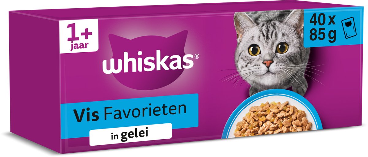 Bol.com Whiskas Kattenvoer - Adult 1+ - Vis Selectie in gelei - 40x85g aanbieding