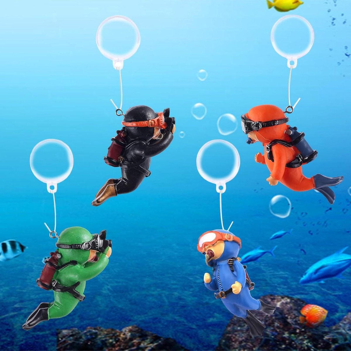 Aquarium Duikers Decoratie - Drijvende Duikers Set - Aquarium Landschap - Vrij Drijvend Ontwerp - S Maat