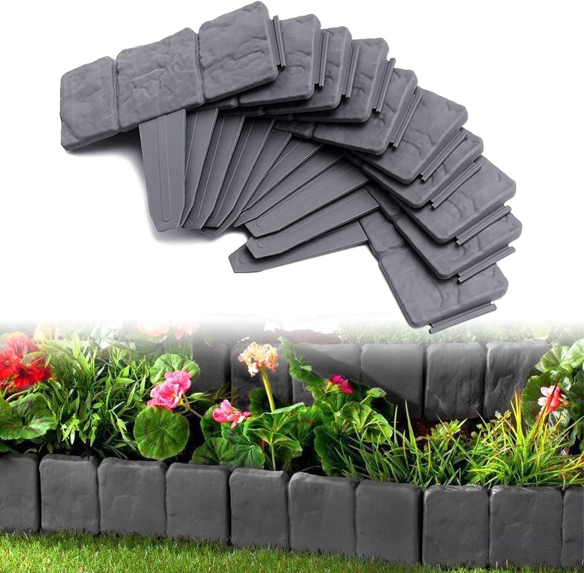 Gazonrand Kunststof - Bloembakrand Tuinrand - Tuin Afbakenen - Flexibele Steenlook - 10 stuks 25 m - Antraciet