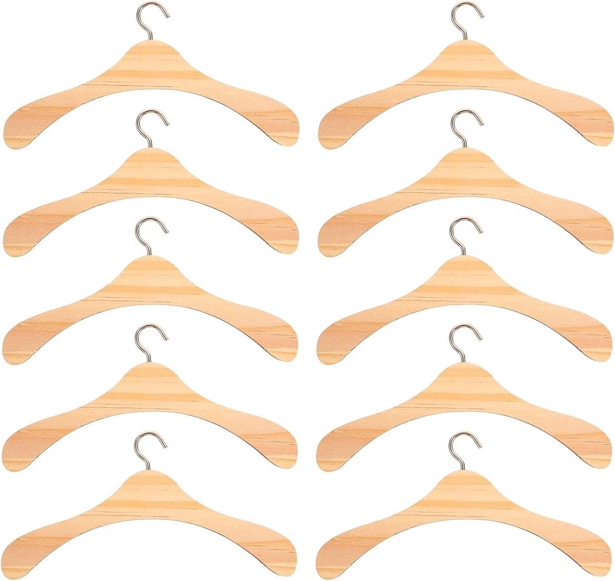 Miniatuur Kleerhangers - Poppenhangers Houten Hangers - Poppenkleding Hangen - Natuurlijk Hout Materiaal - 15 cm - Houtkleur