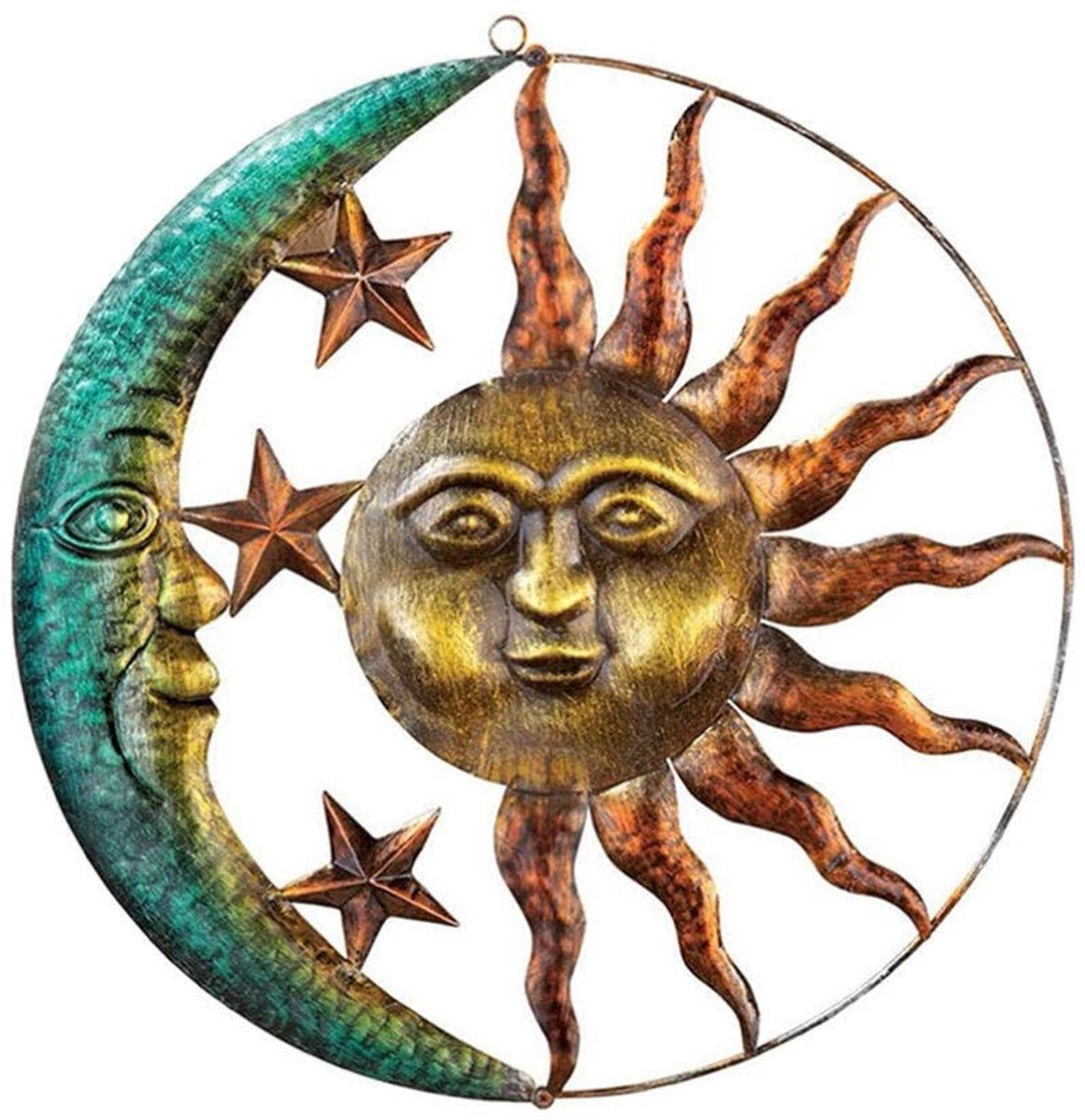 aladdien - Metalen Wanddecoratie - Zon en Maan - Unieke muursculptuur - 29 cm - Hemelse kunst - Voor binnen en buiten - Decoratieve muurdecoratie