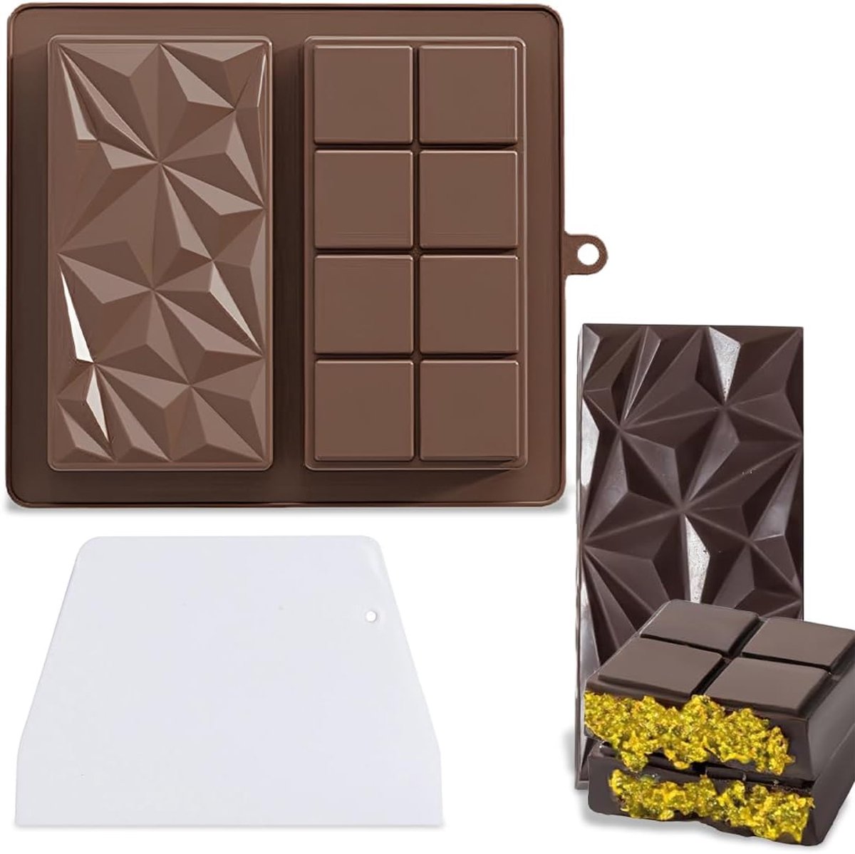 Diepe Chocolade Bakvorm - Siliconen Mould - Chocolade Tablet - Antiaanbaklaag - Spatula Inbegrepen