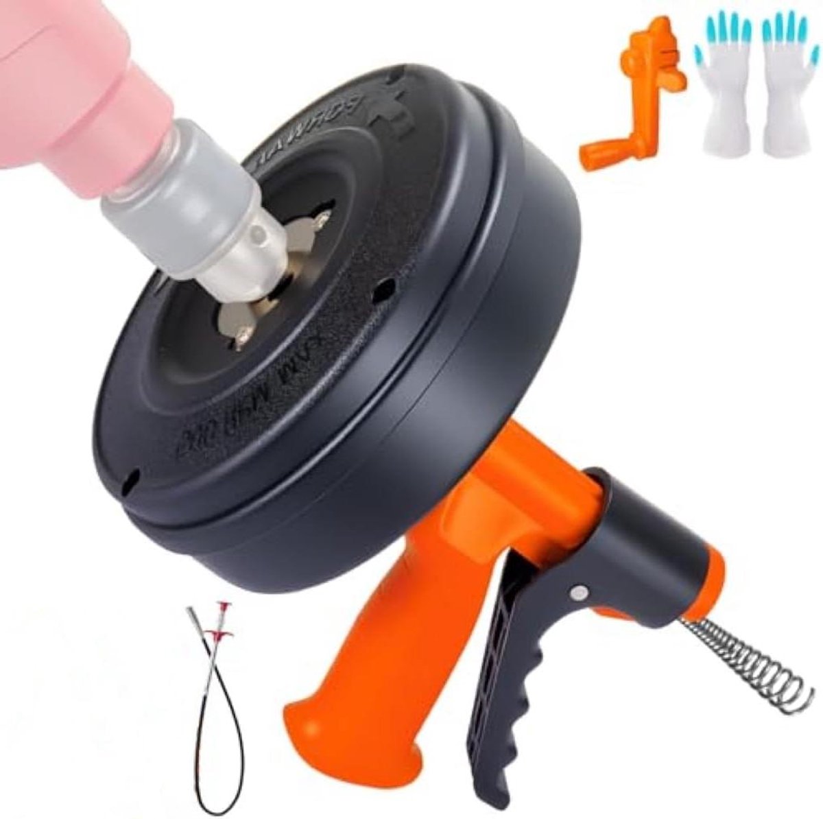 Afvoervijzel - Verstoppingsverwijderaar - Sanitair Ontstoppen - Flexibele Stalen Kabel - 107 m - Oranje