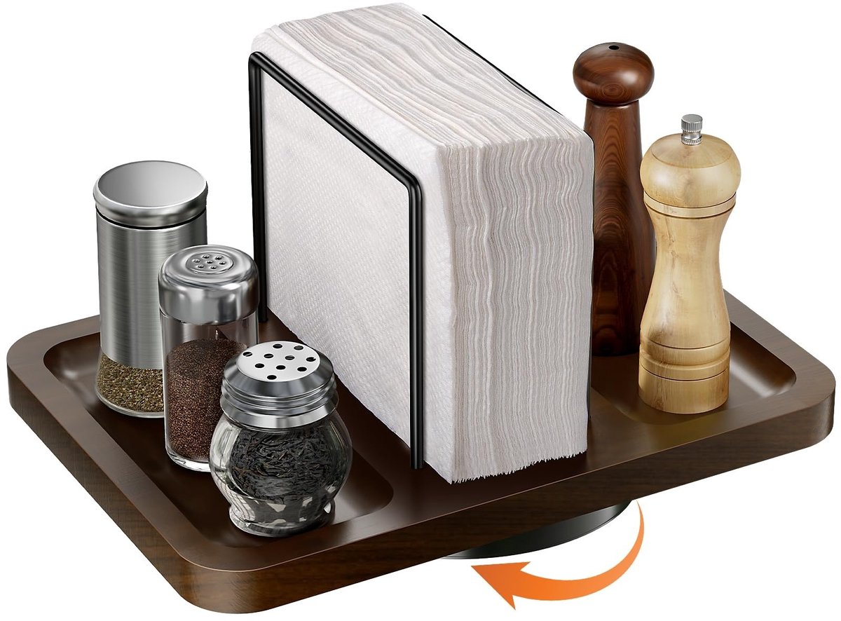 Bruine Draaibare Multifunctionele Opbergrek | Servethouder Voor Keuken- En Eettafel + Ruimte Voor Kruidenpotjes, Staande Servethouder, Opbergrek Voor Badkamer- En Keukentafel (exclusief Kruidenpotjes)