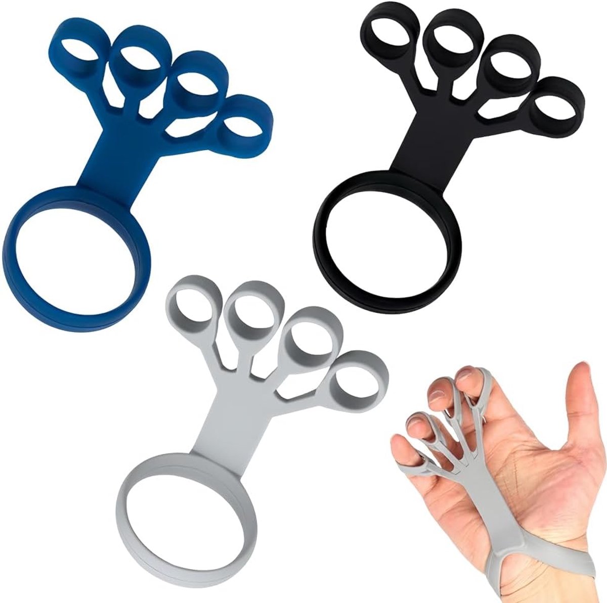 3 stuks handtrainer - vingertrainer - siliconen handtrainingsapparaat - verschillende sterktes - handspiertrainer voor verbetering van de functie en beweging van de vingers - handkracht en griptraining