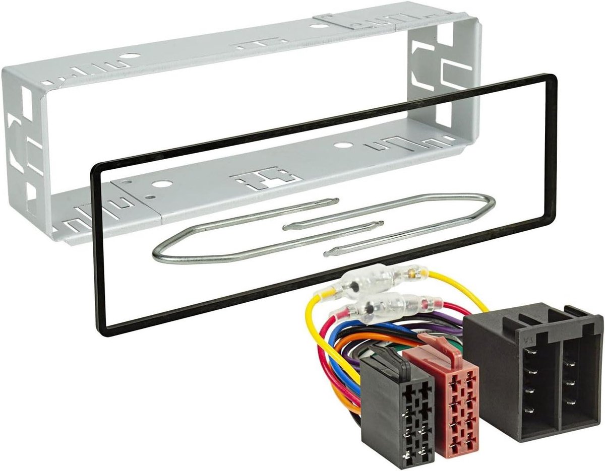 Autoradio Inbouwframe Set - 1 DIN Frame - Auto Audio Installatie - Met ISO Kabel - 182x53mm - Metaal