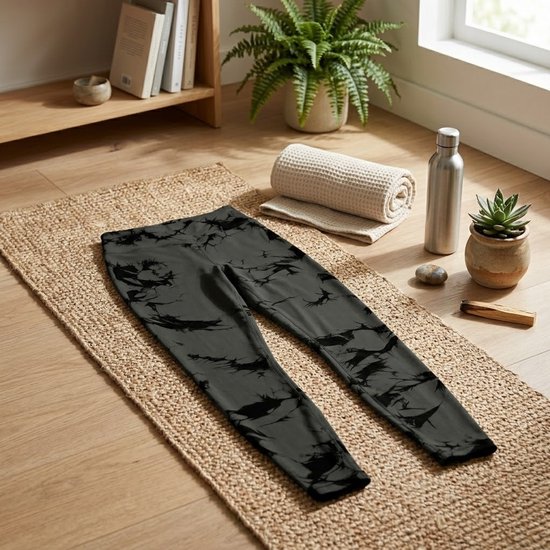 Donkergrijs sport legging dames - high waist fitness legging met zwart patroon - elastische yoga legging met aansluitende pasvorm - sport broek voor fitness yoga training en hardlopen - maat S van Merkloos — afbeelding 5