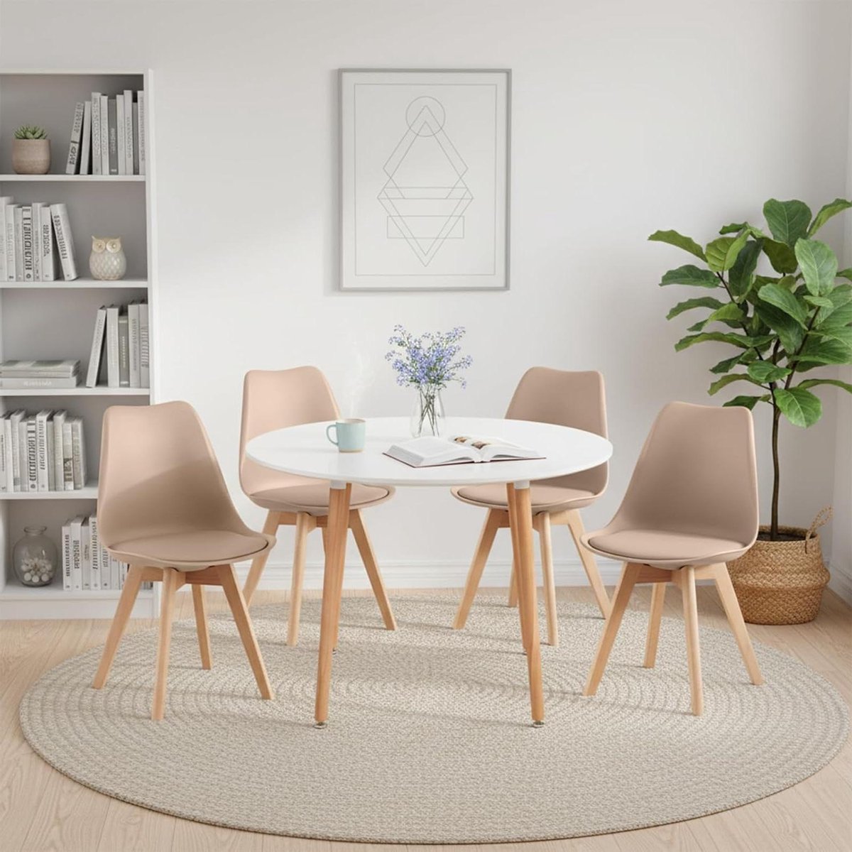 Eettafel met stoelen - Eetgroep keuken - Gezellig tafelen - Massief beukenhouten poten - 100 cm tafel - Kaki stoelen