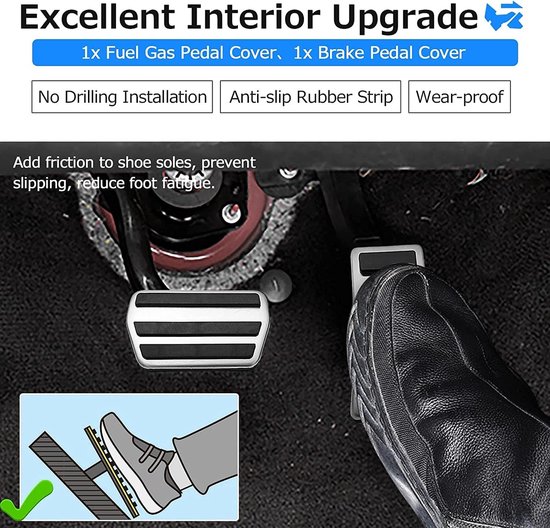 Pedaalhoezen Set - Auto Pedaal Covers - Verbeterde Grip - Aluminium Anti-slip - Automatische Transmissie - Zilver van Merkloos — afbeelding 4