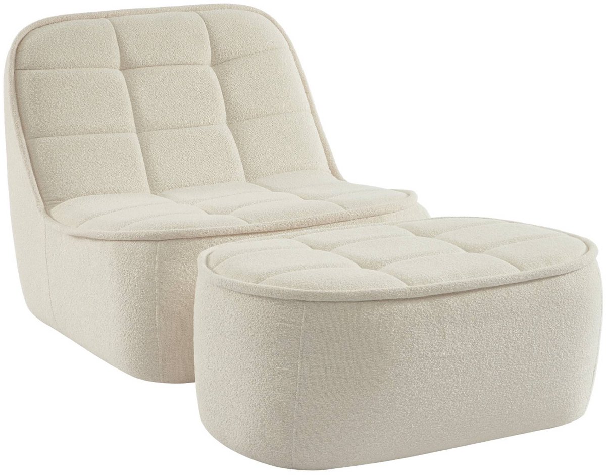 sweeek - Fauteuil bouclé stof 1 zitplaats + voetenbank, verschillende kleuren l 93 x b 104 x h 85cm - boni