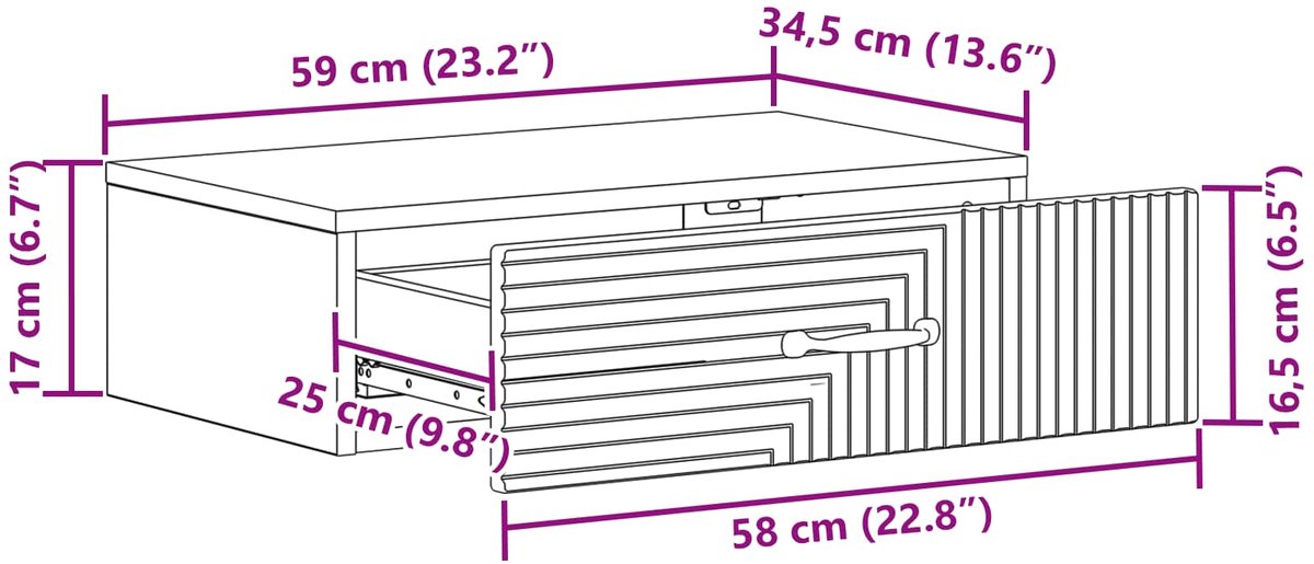 vidaXL Wandgemonteerde - Zijtafel - 59 - x - 34,5 - x - 17 - cm - Bewerkt - hout Gerookt eiken