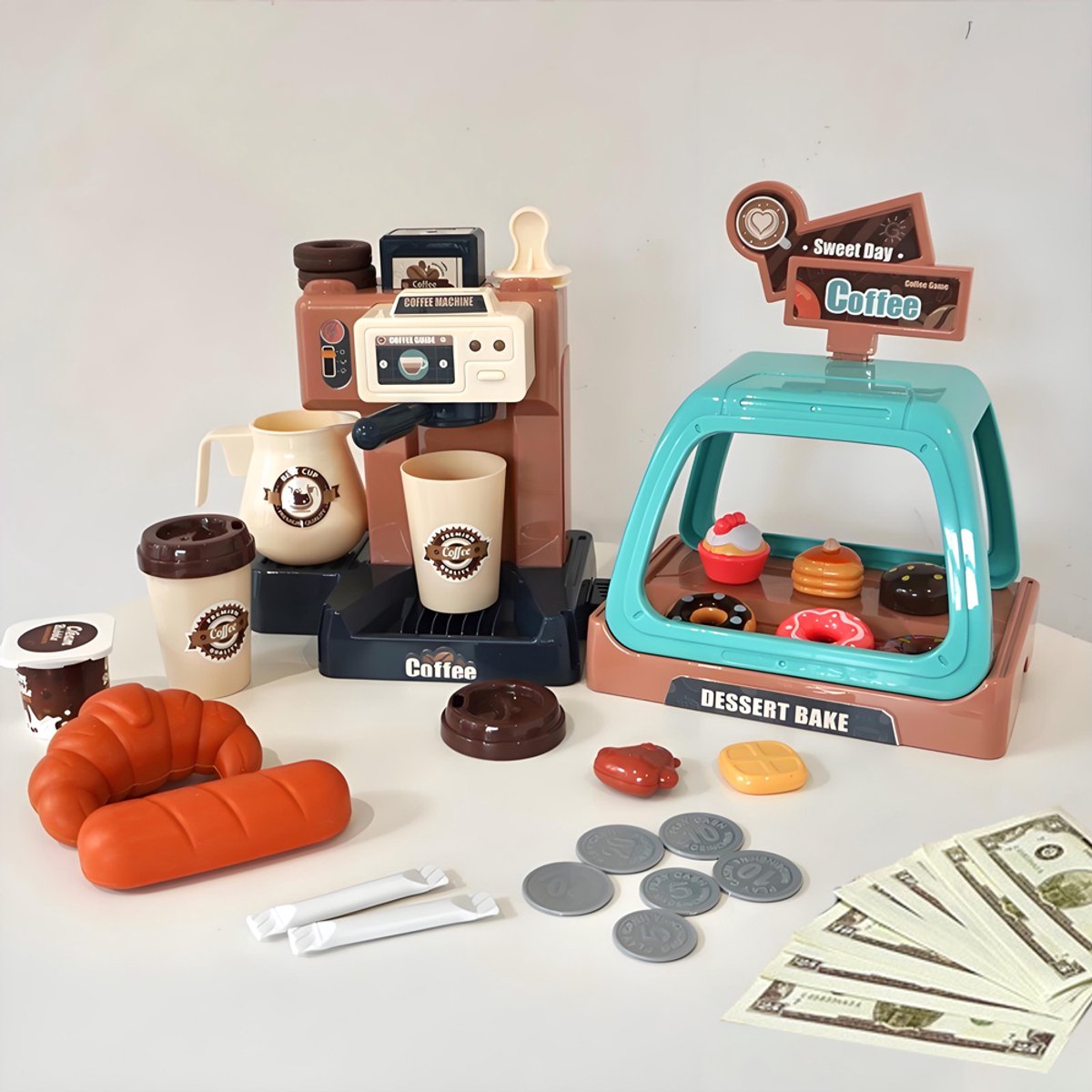 Speelset voor kinderen, 41pcs +, Koffiezetapparaat, Leren en Serveren Koffiemachine, Winkeltje Speelgeld met Licht & Geluid - Educatief Rollenspel - Interactief speelgoed - Keuken & Restaurant Verjaardag Cadeau voor Jongens & Meisjes 3 Jaar — afbeelding 10