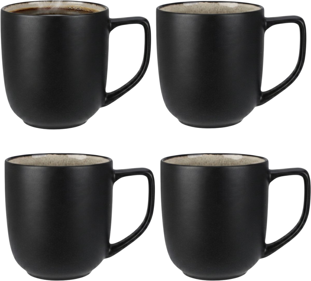 Siaki Koffiemok / theemok Glaze - 4x - mat zwart - 390 ml - mokken - kerammiek - tas
