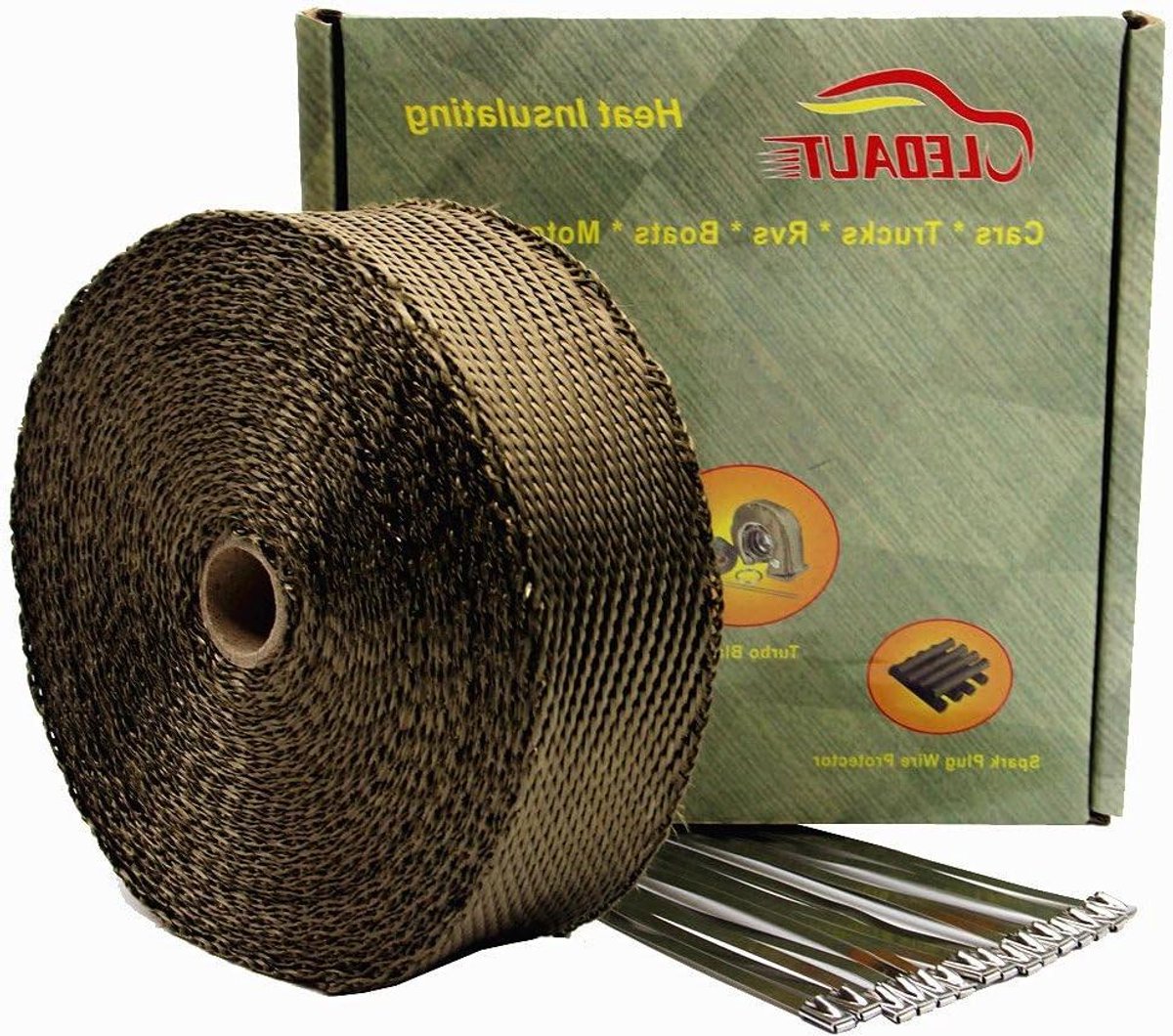 Uitlaat Hitte Wrap - Motorfiets Tape - Warmte Isolatie - Basalt Lava Rock Materiaal - 2" x 50ft - Titanium